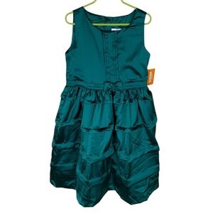 Girls Gymboree Green Satin Sleeveless Tiered Fit & Flare Holiday Dress Size 8